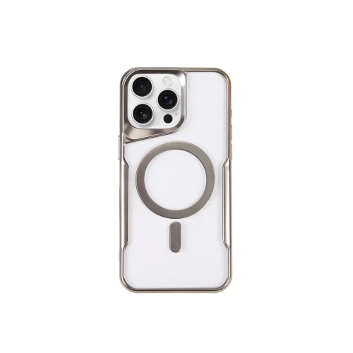 Mey İthalat®  iPhone 15 Pro Max Kılıf Boyi Magsafe Silikon Kapak - Gümüş