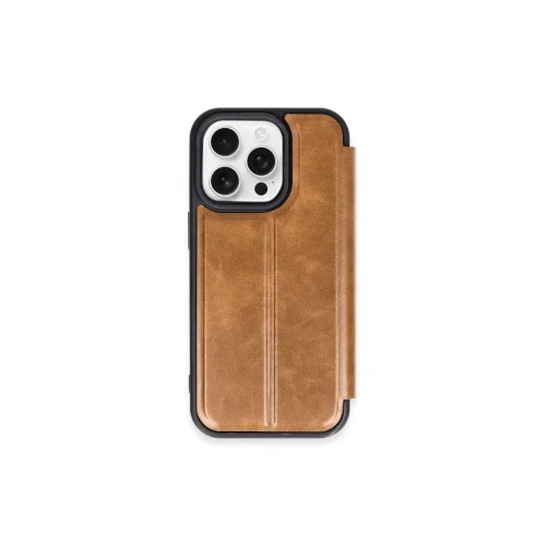 Mey İthalat®  iPhone 15 Pro Max Kılıf Flip Cover - Taba