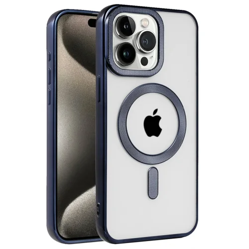 Mey İthalat®  iPhone 15 Pro Max Kılıf Kronos Magsafe Kapak - Lacivert