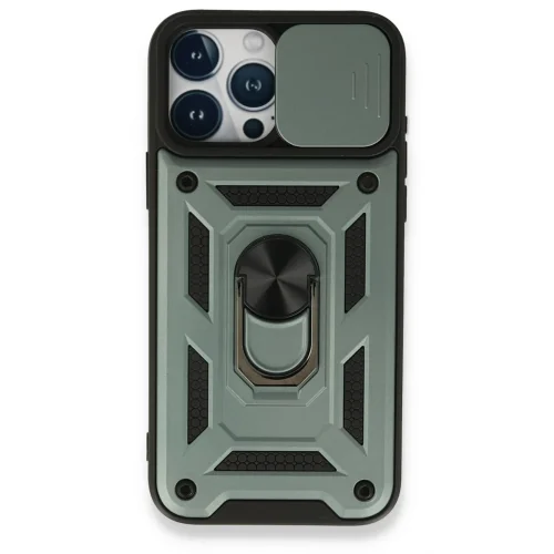 Mey İthalat®  iPhone 15 Pro Max Kılıf Pars Lens Yüzüklü Silikon - Yeşil