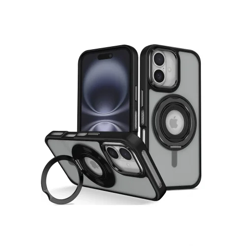 Mey İthalat®  iPhone 16 Banza Magsafe Standlı Kapak - Siyah