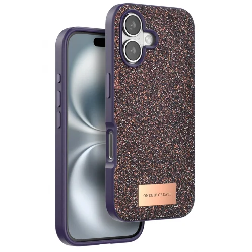 Mey İthalat®  iPhone 16 Bright Simli Kapak - Derin Mor