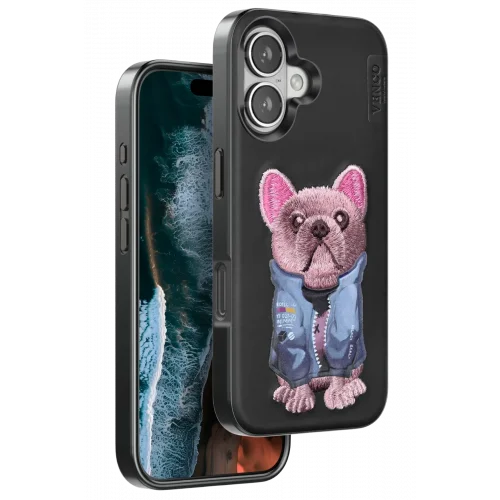 Mey İthalat®  iPhone 16 Cute Desenli Kapak - Siyah