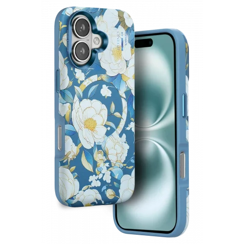 Mey İthalat®  iPhone 16 Flower Series Magsafe Kapak - Mavi