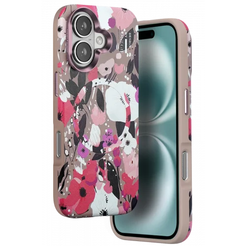 Mey İthalat®  iPhone 16 Flower Series Magsafe Kapak - Pembe