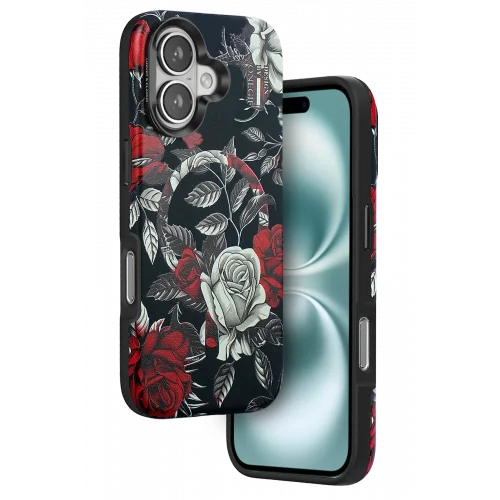 Mey İthalat®  iPhone 16 Flower Series Magsafe Kapak - Siyah