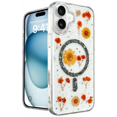 Mey İthalat®  iPhone 16 Kılıf Daisy Simli Magsafe Kapak - Siyah