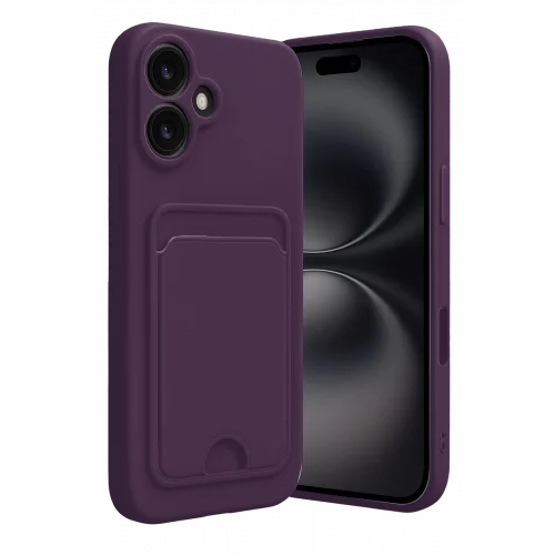 Mey İthalat®   iPhone 16 Kılıf Kelvin Kartvizitli Silikon - Derin Mor