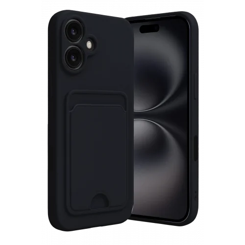Mey İthalat®  iPhone 16 Kılıf Kelvin Kartvizitli Silikon - Siyah