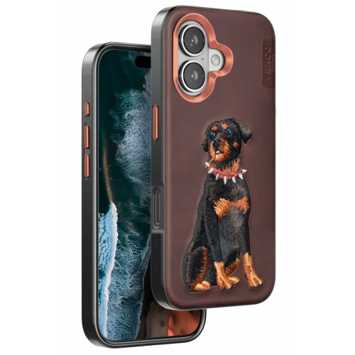 Mey İthalat®  iPhone 16 Perma Desenli Kapak - Koyu Kahve