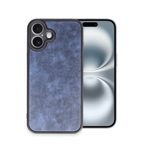 Mey İthalat®  iPhone 16 Plus Kılıf Aras Deri Kapak - Lacivert