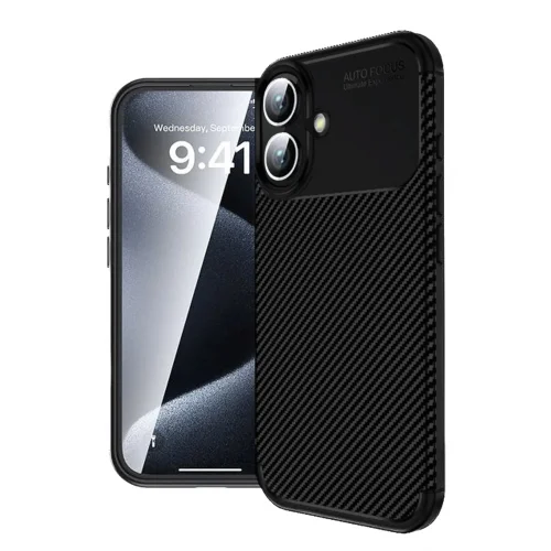 Mey İthalat®  iPhone 16 Plus Kılıf Auto Focus Karbon Kapak - Siyah