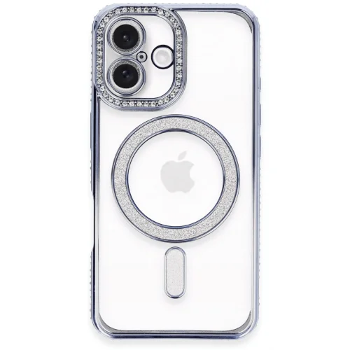 Mey İthalat®  iPhone 16 Plus Kılıf Joke Simli Magneticsafe Kılıf - Mavi