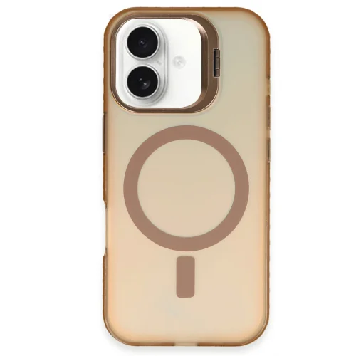 Mey İthalat®  iPhone 16 Plus Kılıf Primera Magsafe Standlı Kapak - Gold