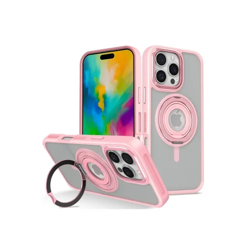 Mey İthalat®  iPhone 16 Pro Banza Magsafe Standlı Kapak - Pembe
