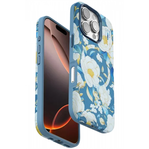 Mey İthalat®  iPhone 16 Pro Flower Series Magsafe Kapak - Mavi