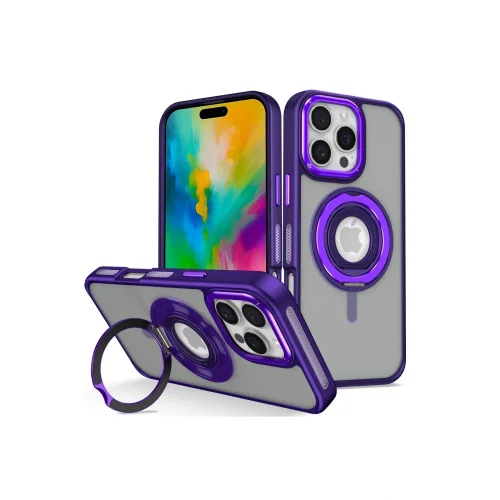 Mey İthalat®  iPhone 16 Pro Max Banza Magsafe Standlı Kapak - Derin Mor