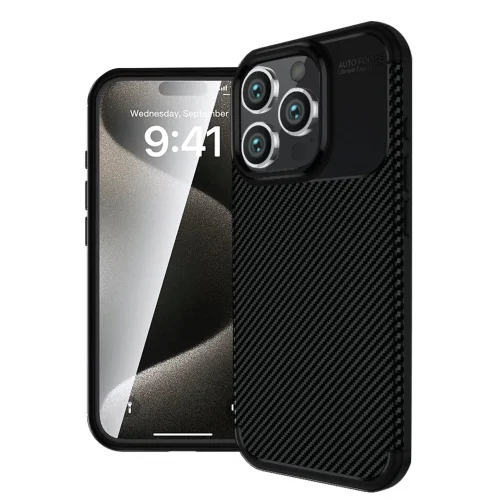 Mey İthalat®  iPhone 16 Pro Max Kılıf Auto Focus Karbon Kapak - Siyah
