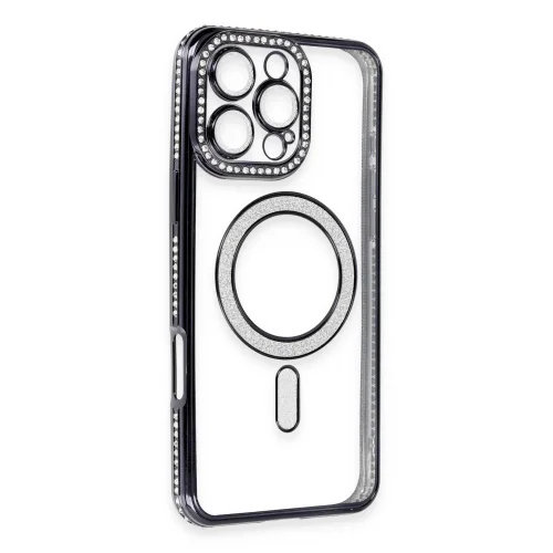 Mey İthalat®  iPhone 16 Pro Max Kılıf Joke Simli Magneticsafe Kılıf - Gri