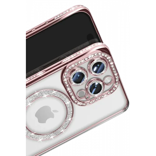 Mey İthalat®  iPhone 16 Pro Max Kılıf Joke Simli Magneticsafe Kılıf - Pembe