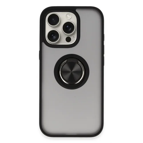 Mey İthalat®  iPhone 16 Pro Max Kılıf Montreal Yüzüklü Silikon Kapak - Siyah