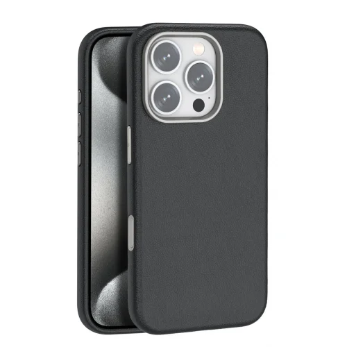 Mey İthalat®  iPhone 16 Pro Wonder Deri Magsafe Kapak - Siyah