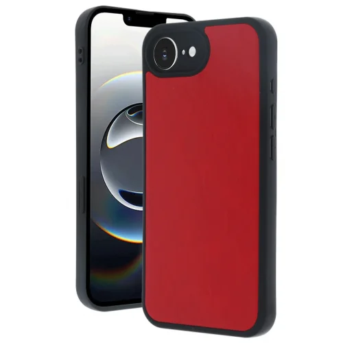 Mey İthalat®  iPhone 16E Kılıf Aras Deri Kapak - Kırmızı