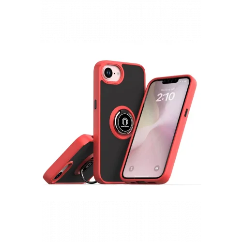 Mey İthalat®  iPhone 16E Kılıf Montreal Yüzüklü Silikon Kapak - Kırmızı