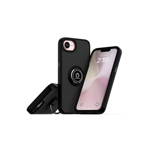 Mey İthalat®  iPhone 16E Kılıf Montreal Yüzüklü Silikon Kapak - Siyah