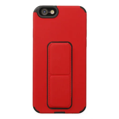Mey İthalat®  iPhone 6 Kılıf Mega Standlı Silikon - Kırmızı