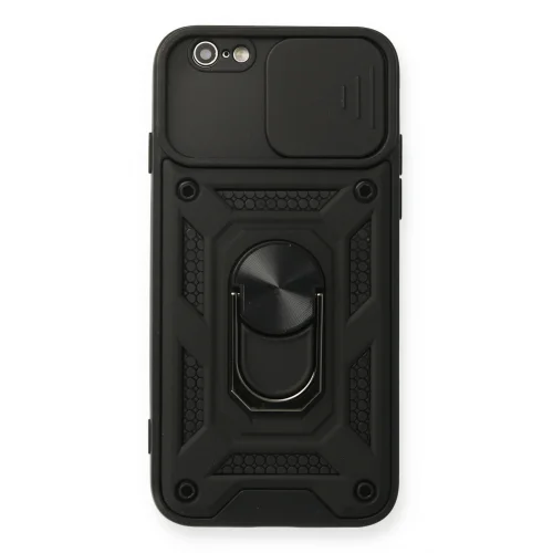 Mey İthalat®  iPhone 6 Kılıf Pars Lens Yüzüklü Silikon - Siyah