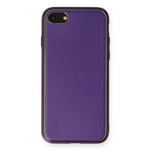 Mey İthalat®  iPhone 7 Kılıf Coco Deri Silikon Kapak - Mor