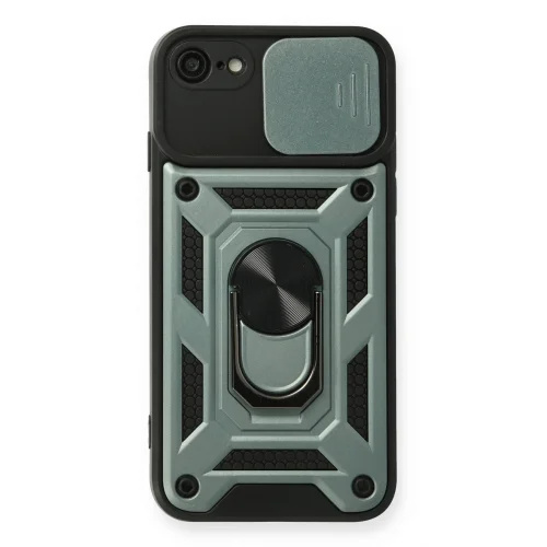 Mey İthalat®  iPhone 7 Kılıf Pars Lens Yüzüklü Silikon - Yeşil