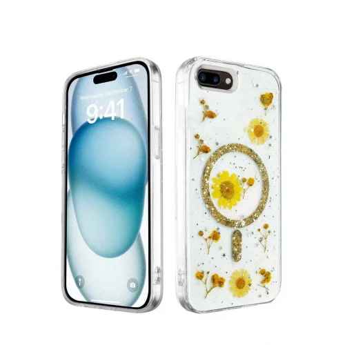 Mey İthalat®  iPhone 7 Plus Kılıf Daisy Simli Magsafe Kapak - Gold
