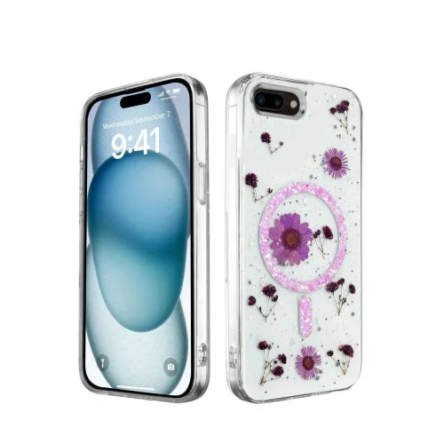 Mey İthalat®  iPhone 7 Plus Kılıf Daisy Simli Magsafe Kapak - Mor