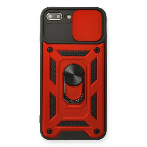 Mey İthalat®  iPhone 7 Plus Kılıf Pars Lens Yüzüklü Silikon - Kırmızı