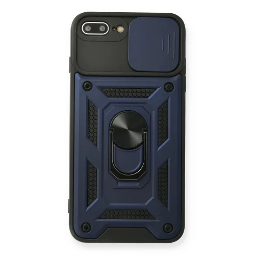 Mey İthalat®  iPhone 7 Plus Kılıf Pars Lens Yüzüklü Silikon - Lacivert