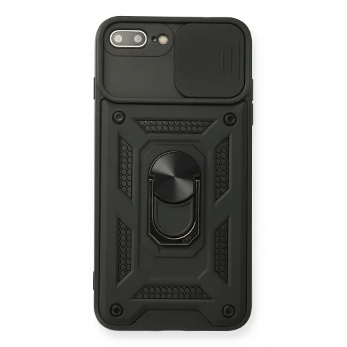 Mey İthalat®  iPhone 7 Plus Kılıf Pars Lens Yüzüklü Silikon - Siyah