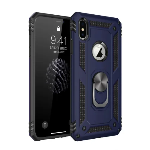 Mey İthalat®  iPhone X Kılıf Sofya Yüzüklü Silikon Kapak - Lacivert