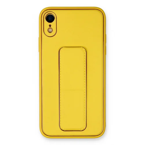 Mey İthalat®  iPhone XR Kılıf Coco Deri Standlı Kapak - Sarı