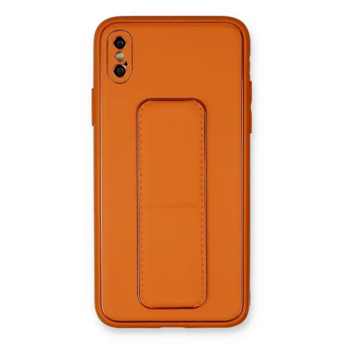 Mey İthalat®  iPhone XS Max Kılıf Coco Deri Standlı Kapak - Turuncu