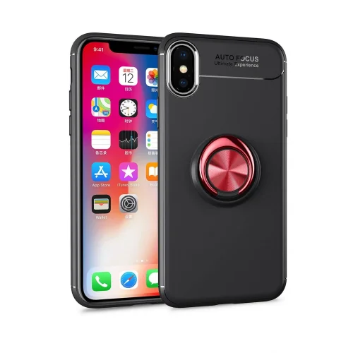 Mey İthalat®  iPhone XS Max Kılıf Range Yüzüklü Silikon - Siyah-Kırmızı