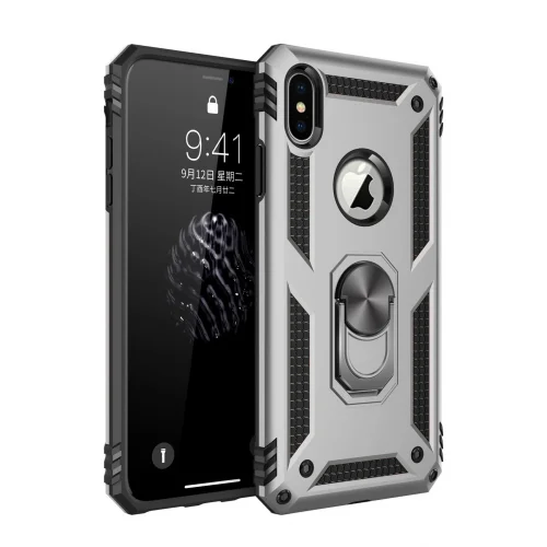 Mey İthalat®  iPhone XS Max Kılıf Sofya Yüzüklü Silikon Kapak - Gümüş