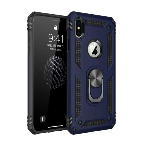 Mey İthalat®  iPhone XS Max Kılıf Sofya Yüzüklü Silikon Kapak - Lacivert