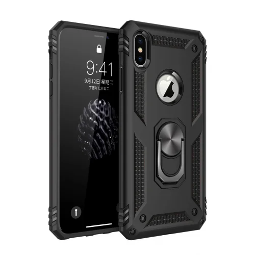 Mey İthalat®  iPhone XS Max Kılıf Sofya Yüzüklü Silikon Kapak - Siyah