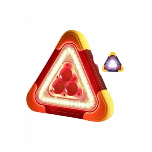 Mey İthalat® Işıklı İkaz Lambası Reflektör Şarjlı Işıklı Üçgen LED Acil Durum Feneri