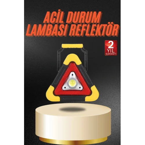 Mey İthalat® Işıklı İkaz Lambası Reflektör Şarjlı Işıklı Üçgen LED Acil Durum Feneri