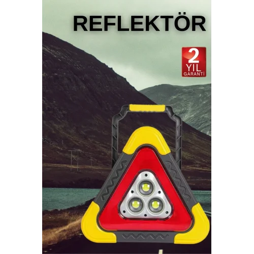 Mey İthalat® Işıklı Üçgen Reflektör Led Projektör Acil Durum Feneri Flaşör 500 Lümen