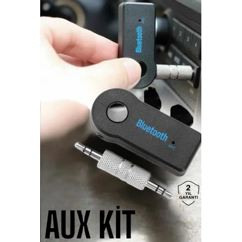 Mey İthalat® Kablosuz Bluetooth Aux Araç Kiti Siyah Hafıza Kartlı