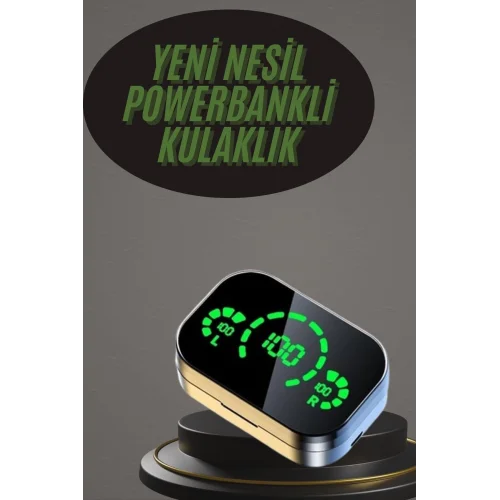 Mey İthalat® Kablosuz Bluetooth Kulaklık Çift Telefon Destekli Powerbankli Dijital Göstergeli